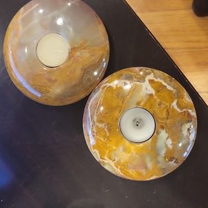 Pair of Vintage onyx tea light holders
